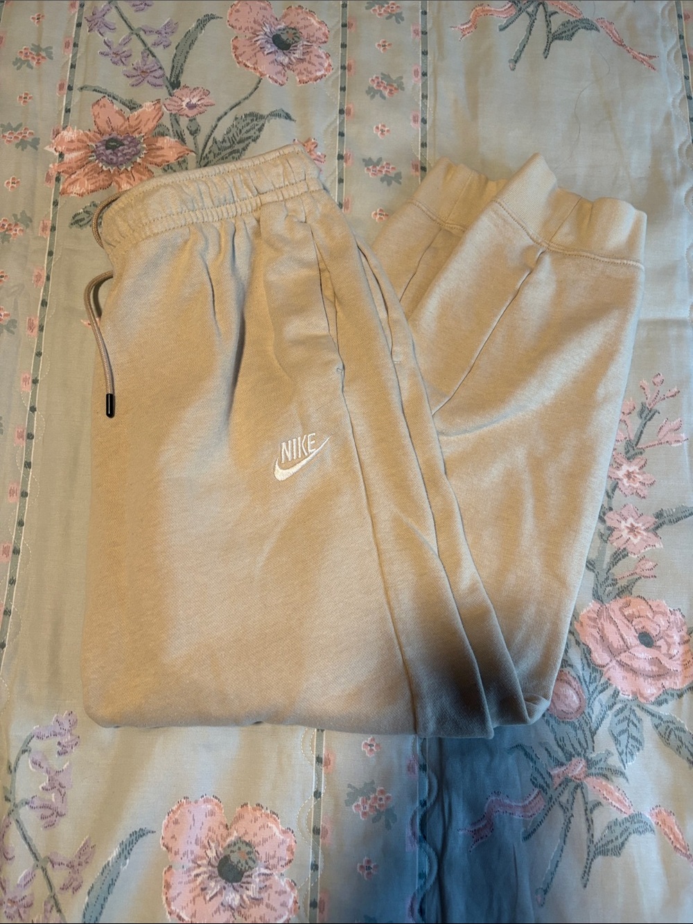 Nike Womens Beige Sweatpant Joggers with White Logo